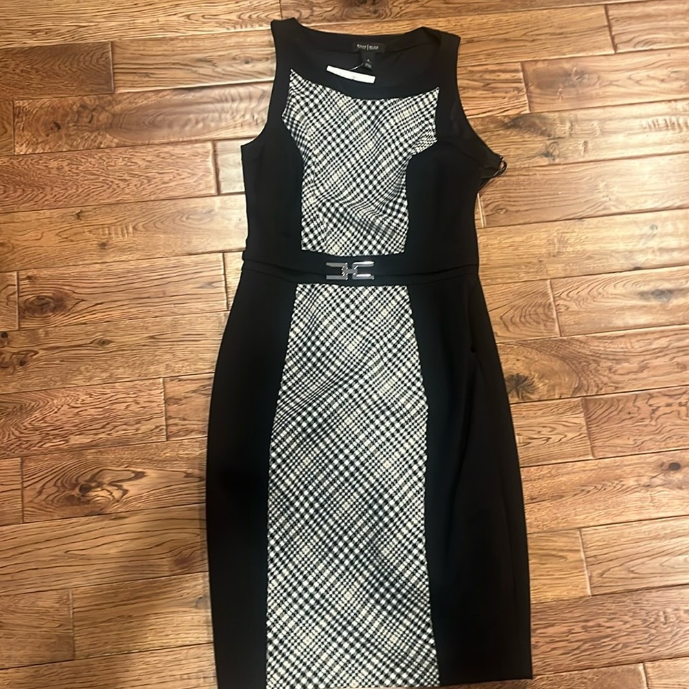 White House Black Market Black and White Patterned Midi Dress